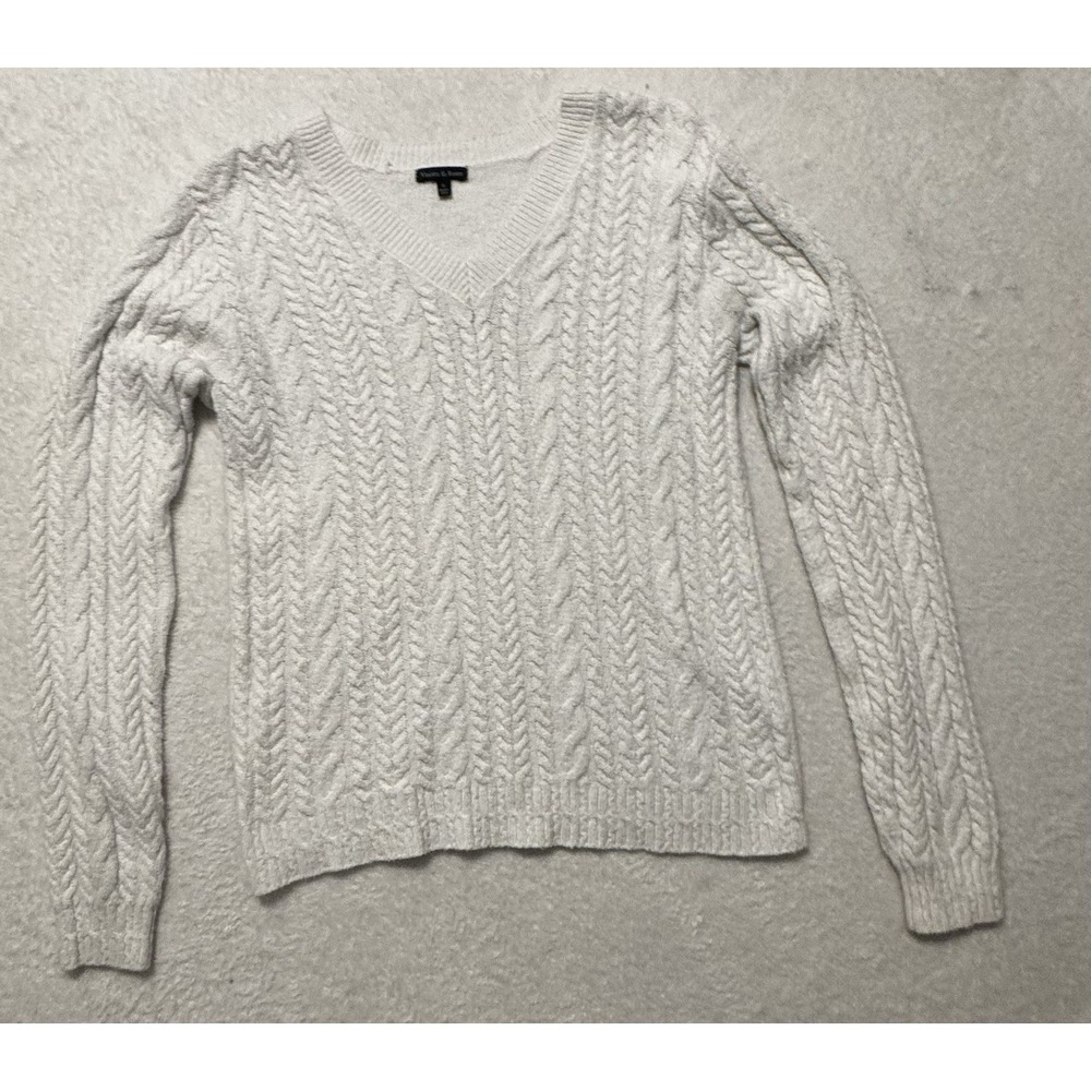 Violets & Roses Cream White Knit V-Neck Long Sleeve Sweater Pullover Women's M